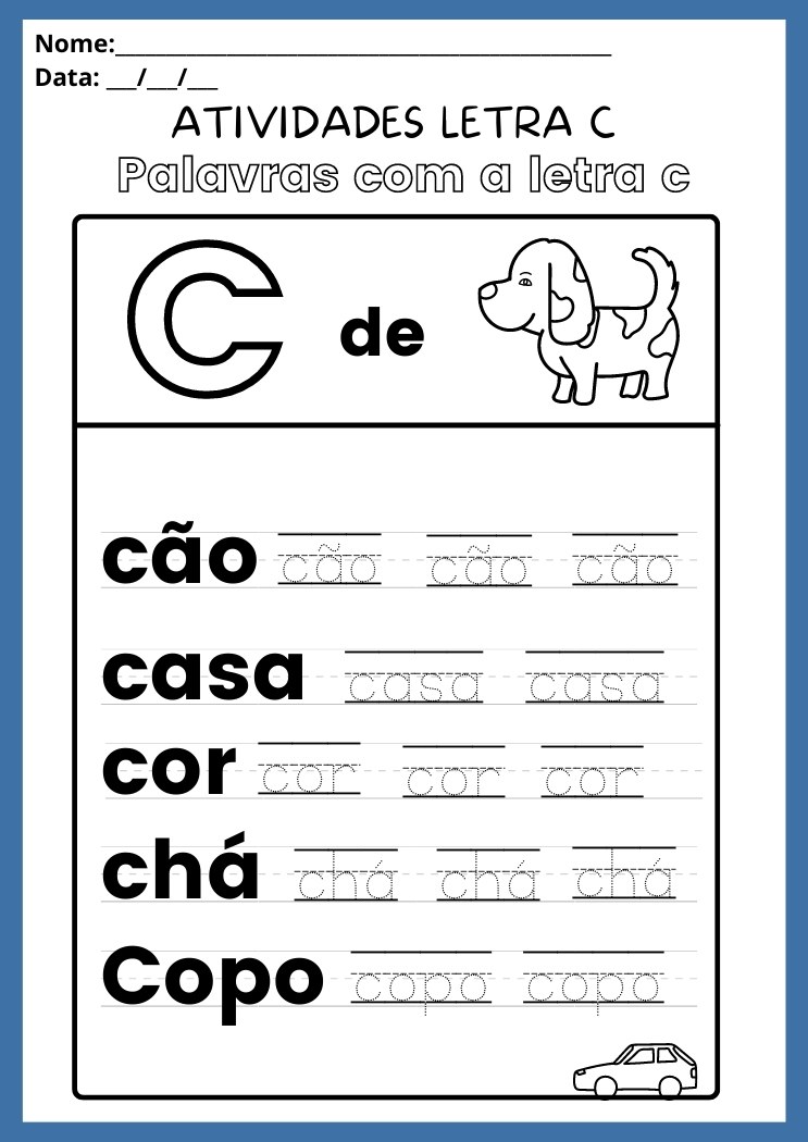 Atividade com a Letra C Trace as Palavras com a Letra C Para Imprimir