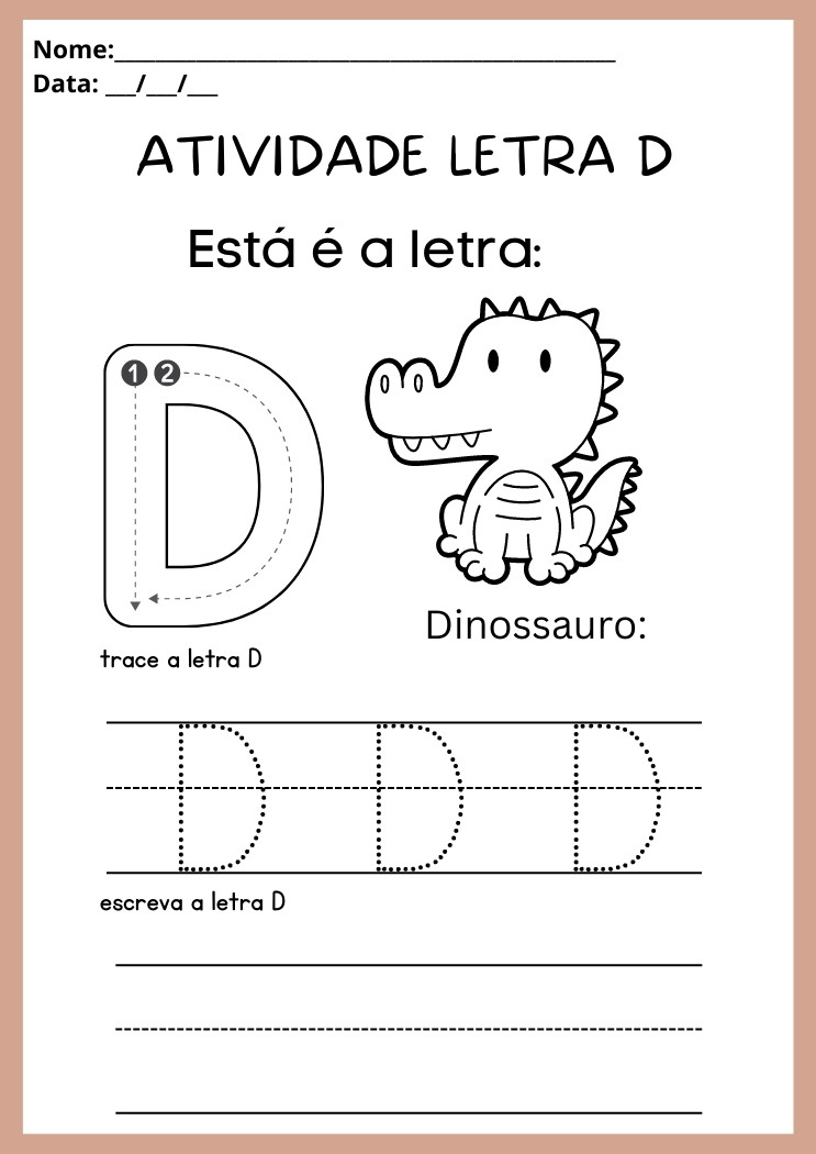 Atividade com a Letra D para imprimir trace a letra e pratique a escrita