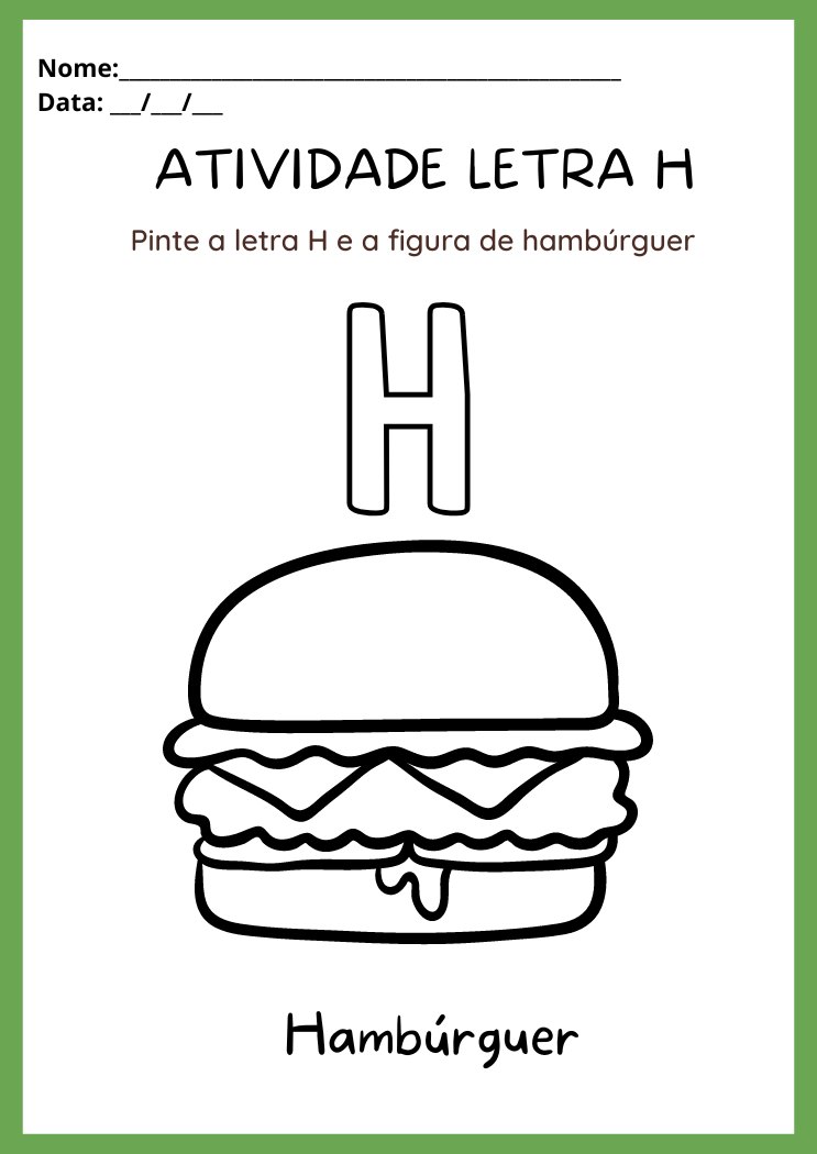 Atividade com a letra H pinte o hambúrguer para imprimir