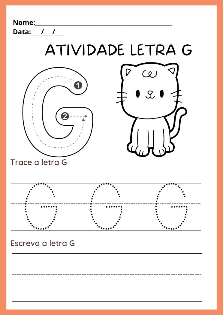 Atividade pinte o gato e trace a letra G para imprimir