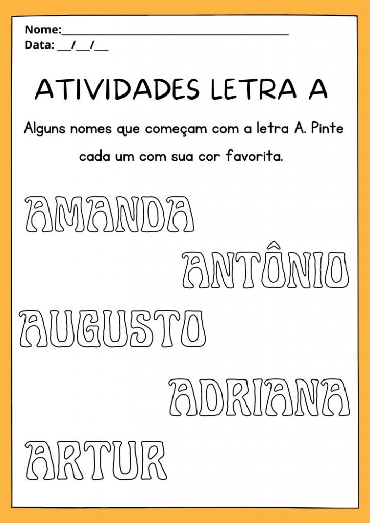 Atividades com a Letra A Maiúscula e Minúscula para Imprimir