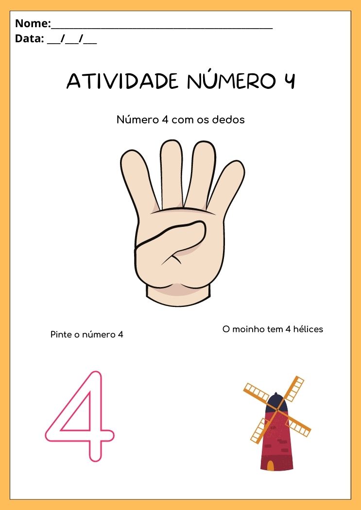Atividade aprenda a fazer o número 4 nos dedos