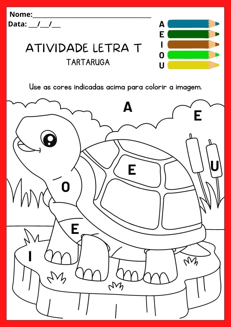 Atividade com a letra T pinte a tartaruga conforme indicação das letras para imprimir