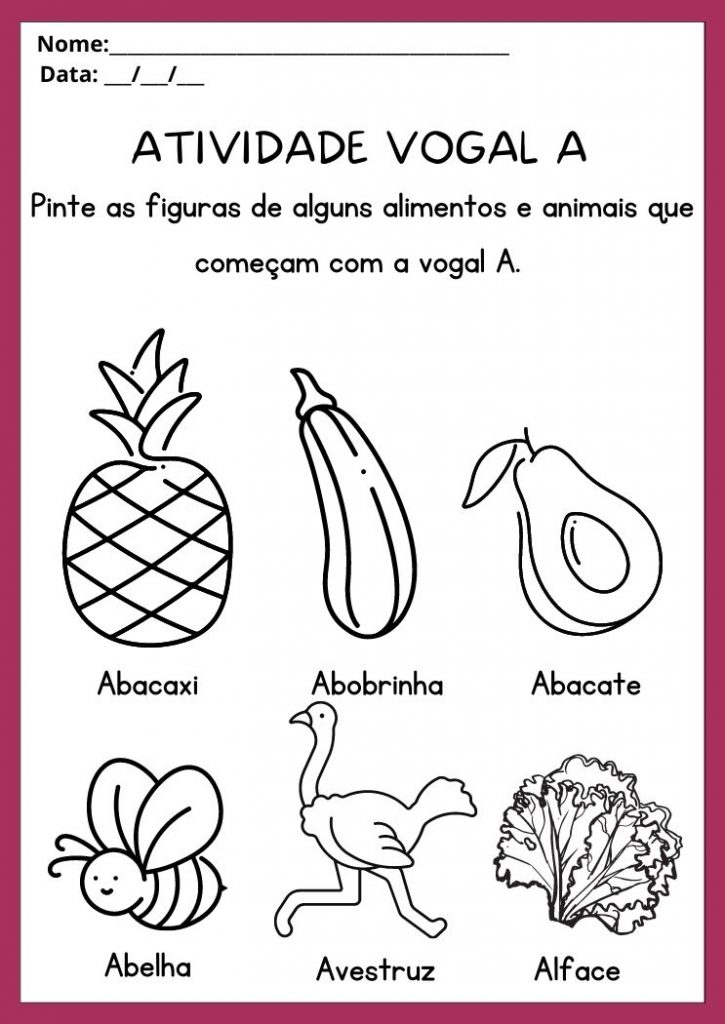 Atividades Vogal A para Imprimir