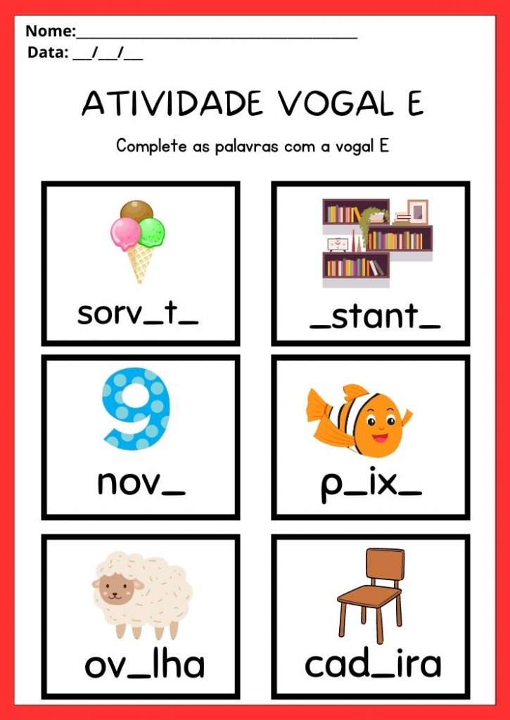 Atividades Vogal E para Imprimir