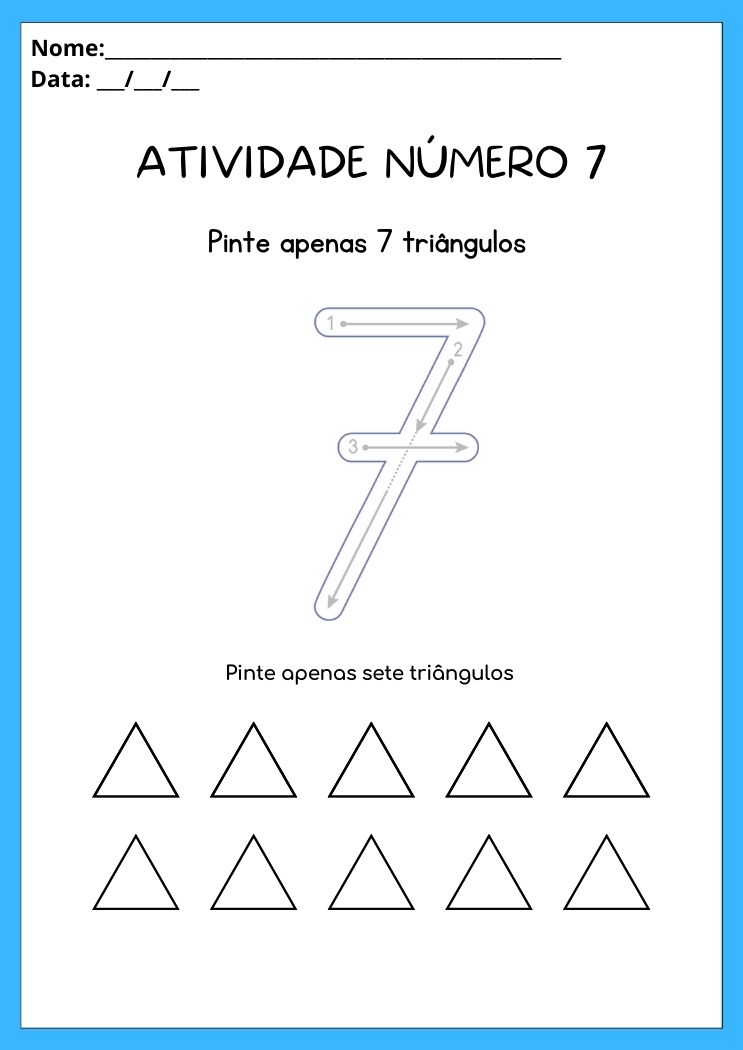 Atividade com o número 7 pinte apenas 7 triângulos para imprimir