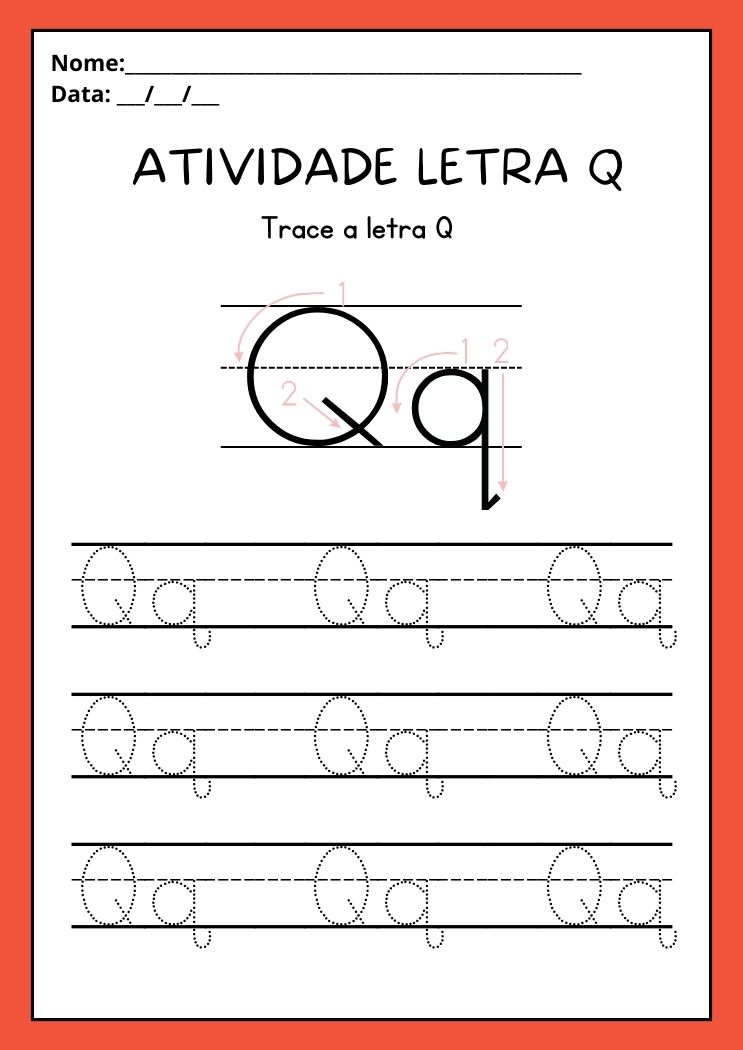 Atividade de caligrafia da letra Q maiúscula e minúscula para imprimir