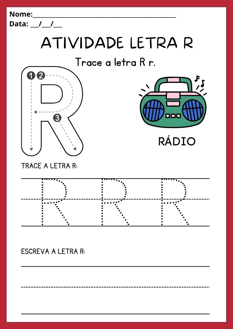 Atividade de caligrafia da letra R maiúscula para imprimir