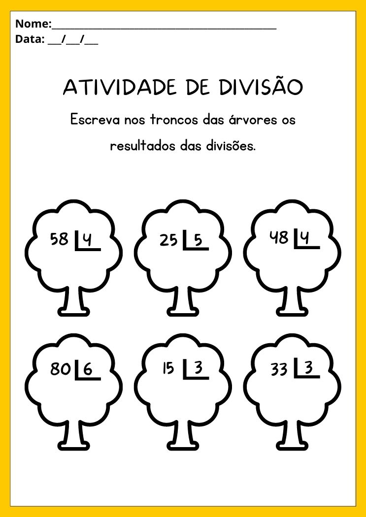 Atividade de divisão nas árvores para imprimir