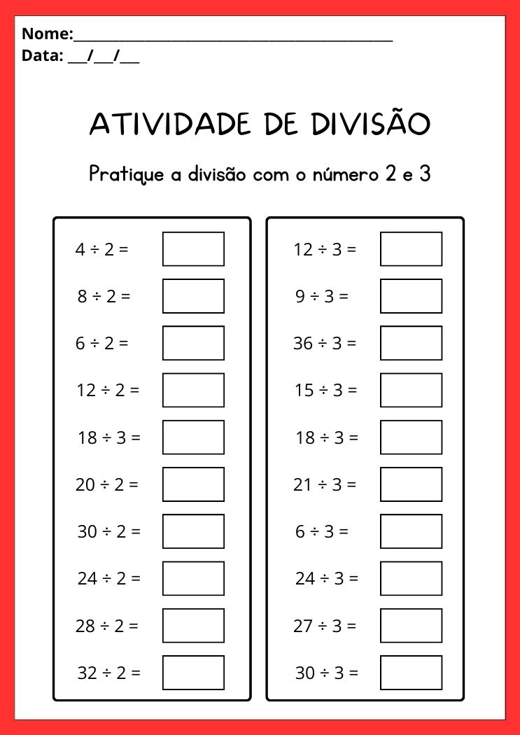 500+ Atividades de Matemática  Atividades de divisão, Exercícios