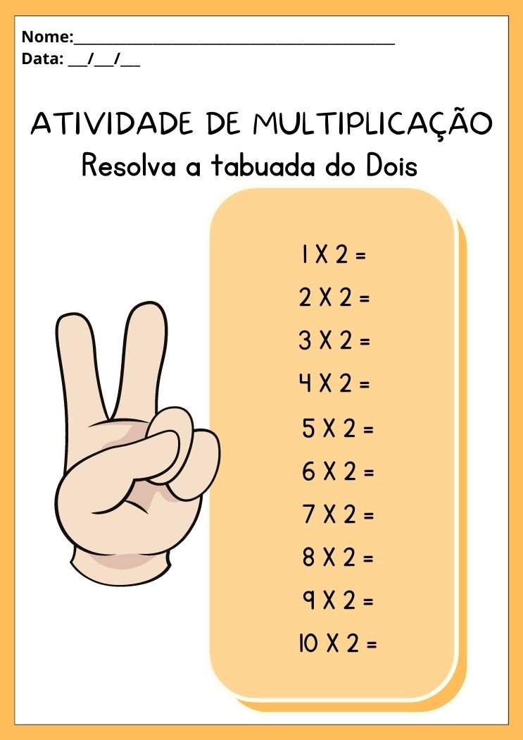 Atividade de multiplicação resolva a tabuada do dois para imprimir