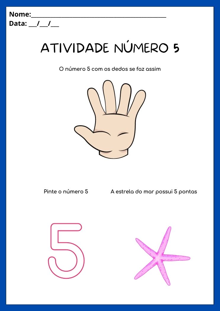 Atividade do número 5 com os dedos