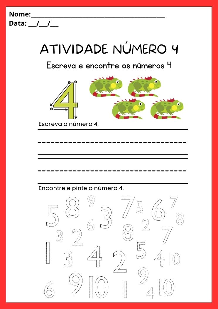 Atividade escreva o número 4 e encontre os números 4 para imprimir