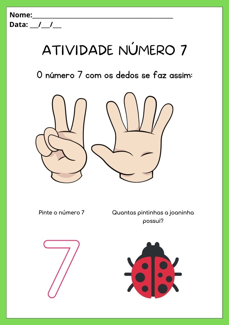 Atividade faça o número 7 com os dedos para imprimir