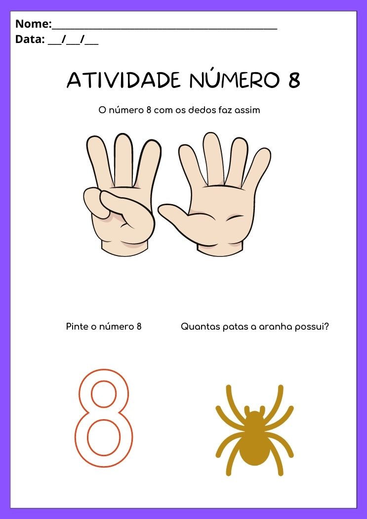 Atividade faça o número 8 com os dedos para imprimir