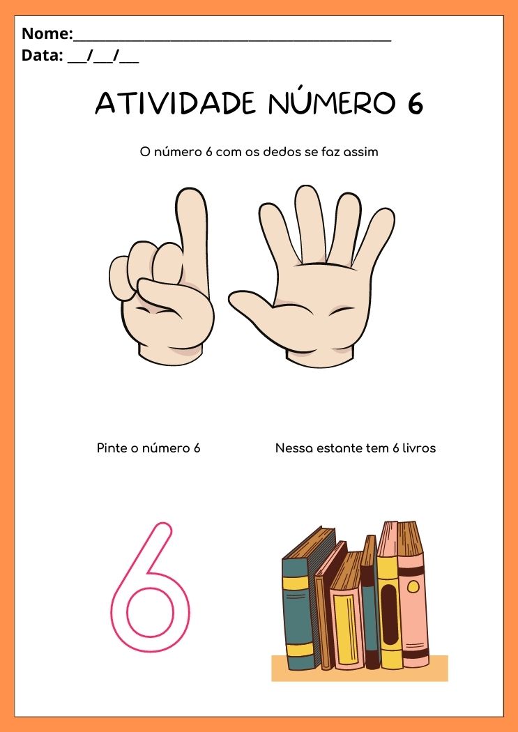 Atividade fazendo o número 6 com os dedos para imprimir