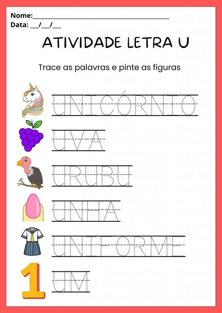 Atividades com a Letra U Maiúscula e Minúscula para Imprimir
