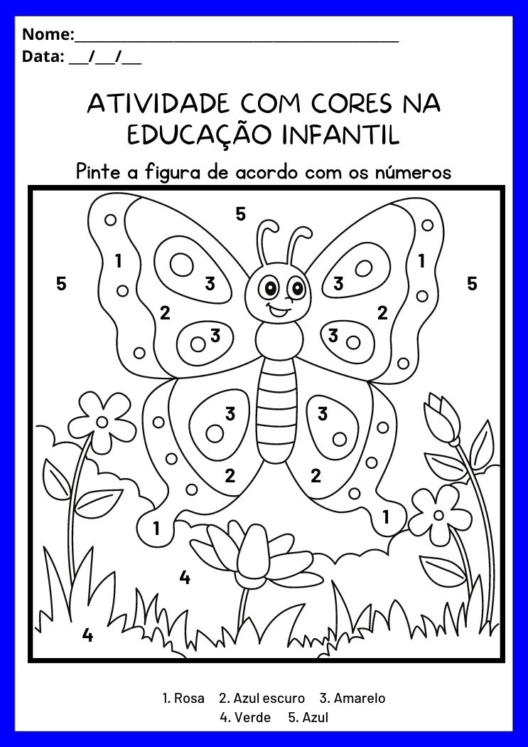 Atividade com cores na educação infantil pinte a figura da borboleta de acordo com a indicação da legenda