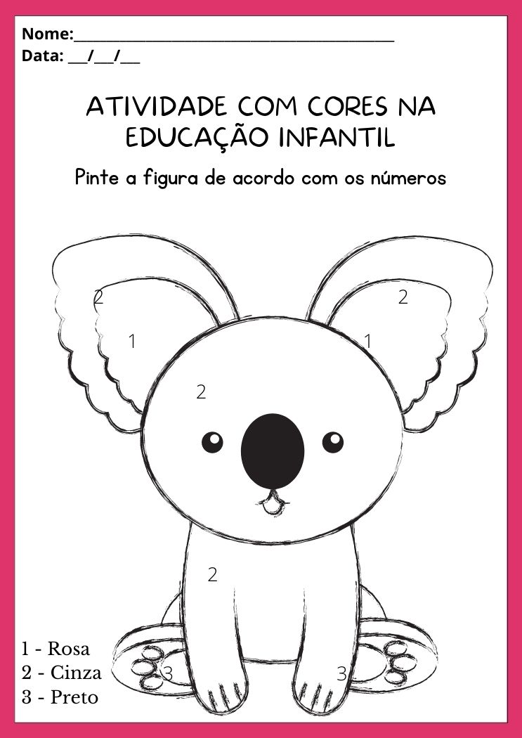 Atividade com cores na educação infantil pinte o coala de acordo com a indicação dos números para imprimir