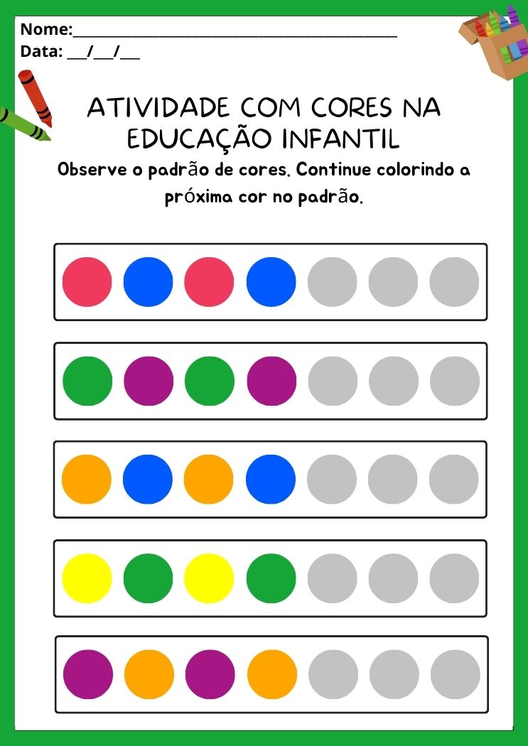 Atividade com cores na educação infantil repita o padrão das cores para imprimir
