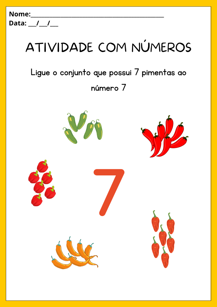 Atividade com o número 7 ligue o número sete ao grupo que possui 7 pimentas para imprimir