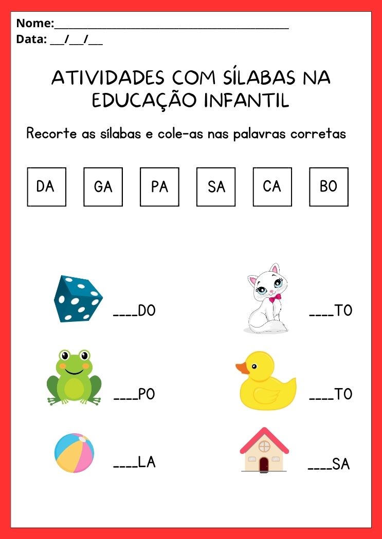 Atividade com sílabas na educação Infantil complete as palavras com a sílaba correta para imprimir