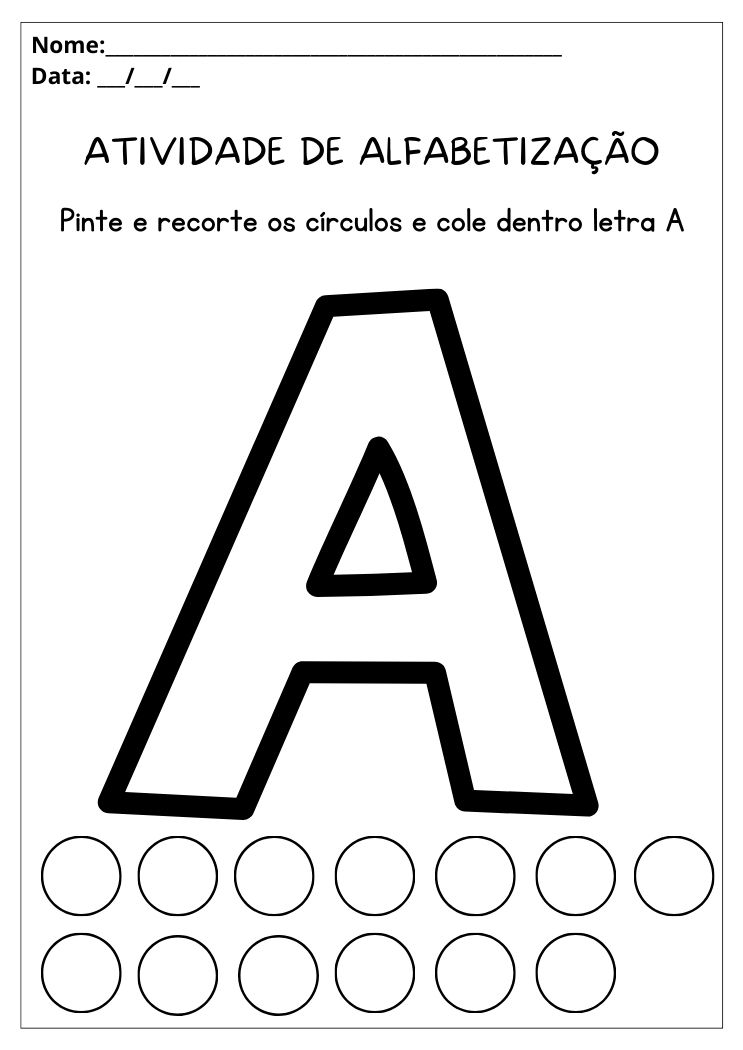 Atividade de alfabetização com a letra A para imprimir