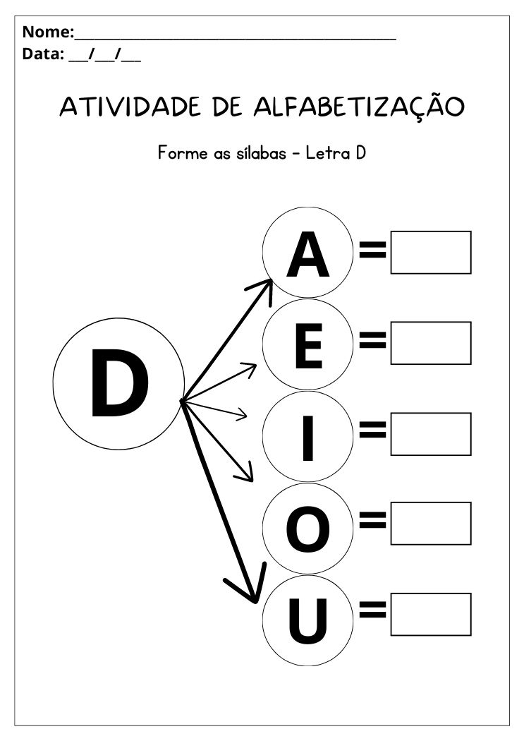 Atividade de alfabetização forme as sílabas letra D para imprimir