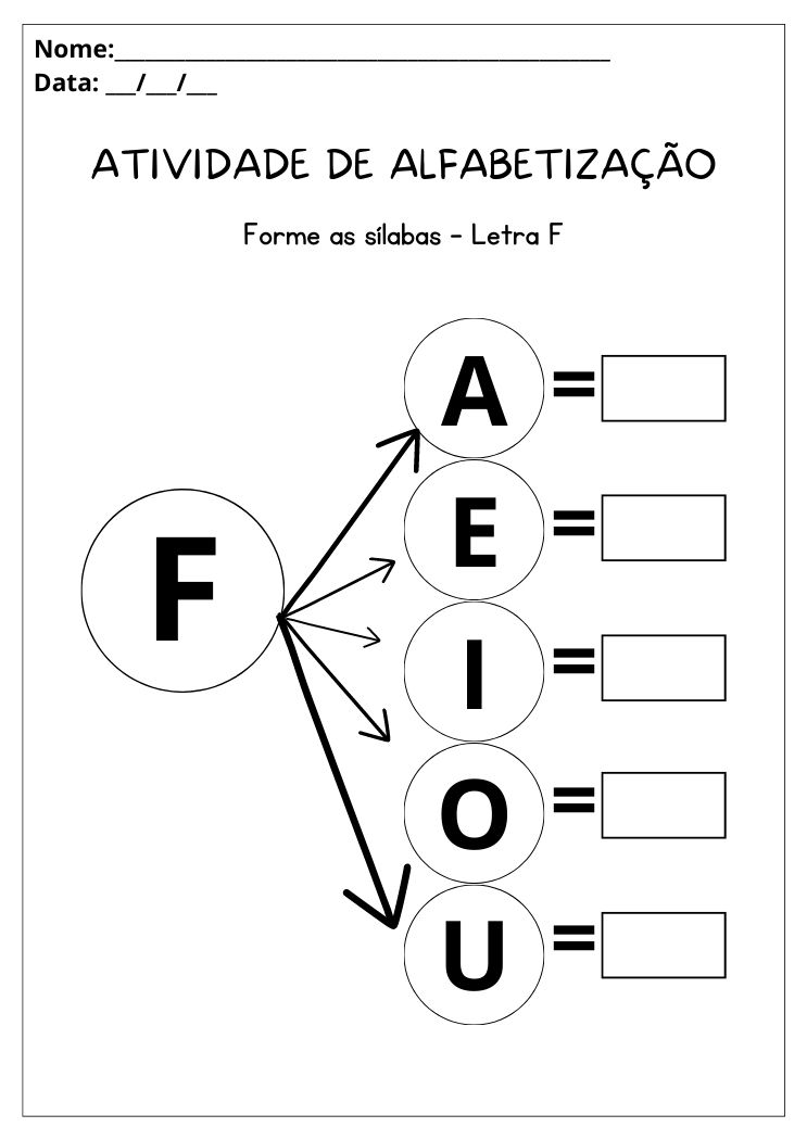 Atividade de alfabetização forme as sílabas letra F para imprimir