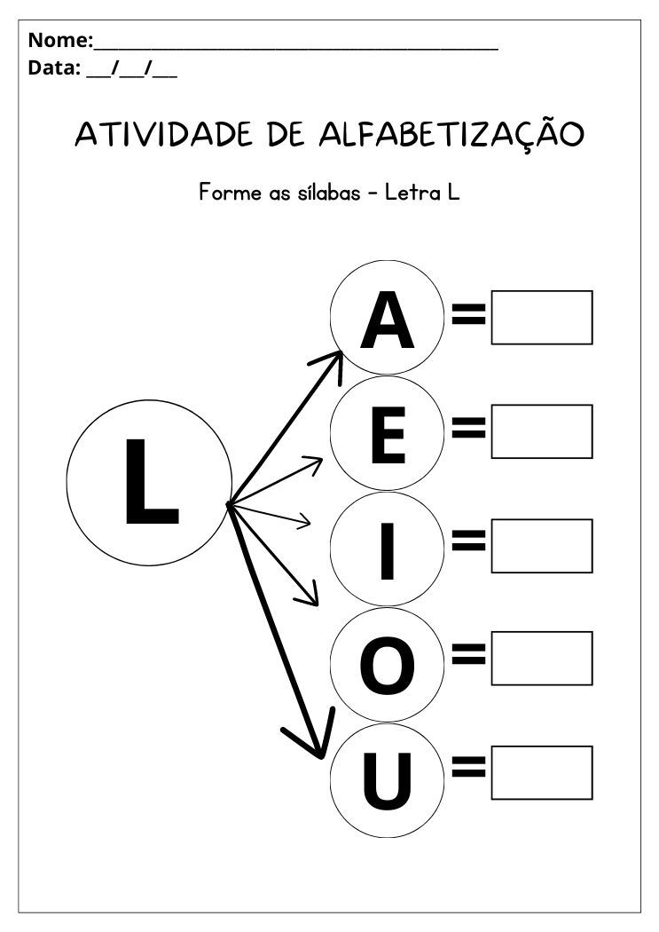 Atividade de alfabetização forme as sílabas letra L para imprimir
