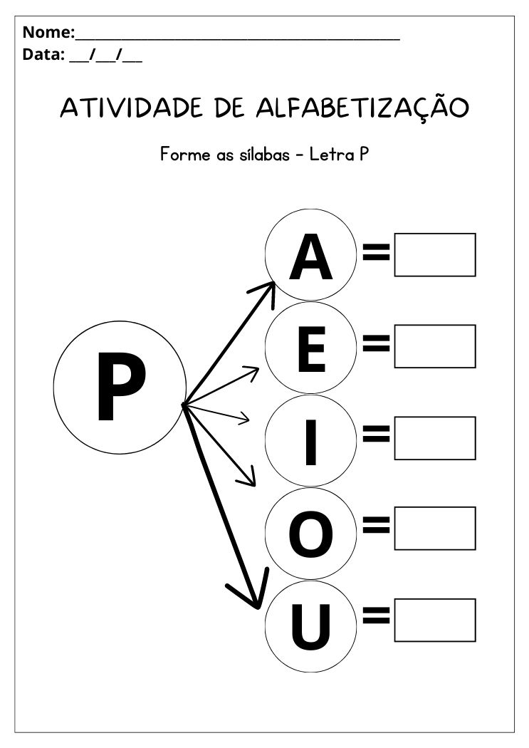 Atividade de alfabetização forme as sílabas letra P para imprimir