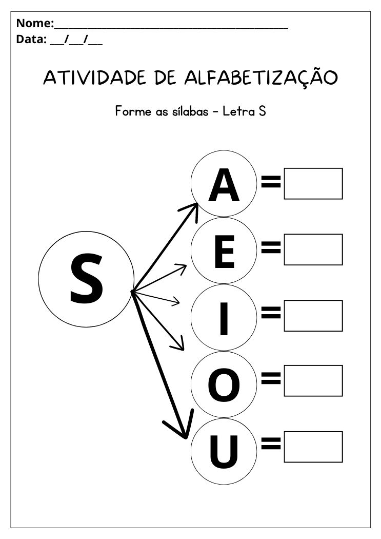 Atividade de alfabetização forme as sílabas letra S para imprimir