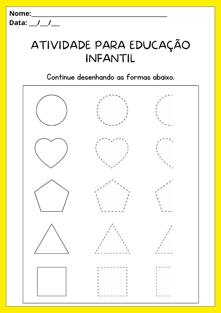 Atividade para educação infantil continue desenhando as formas geométricas para imprimir