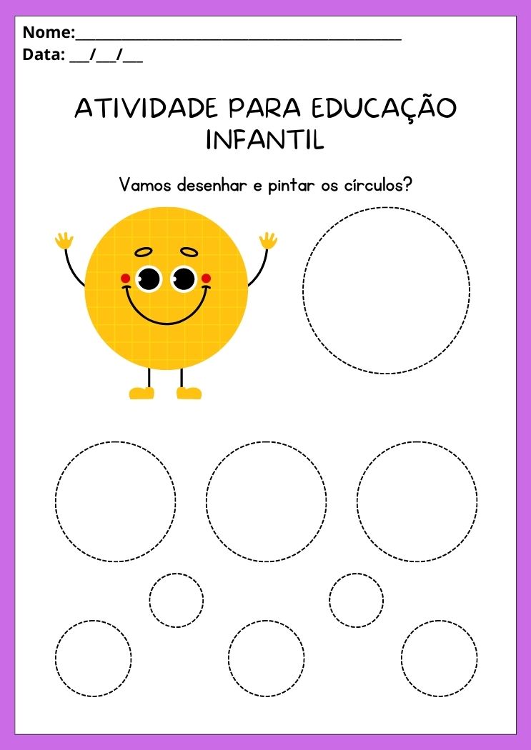 Atividade para educação infantil desenhe e pinte os círculos para imprimir