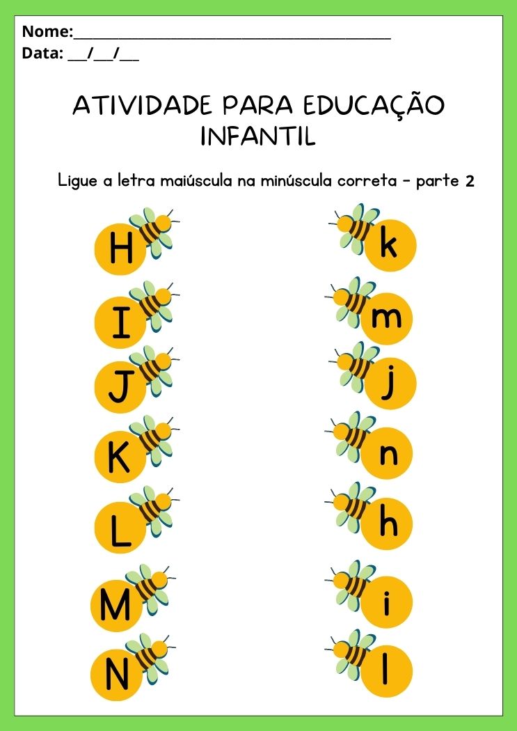 Atividade para educação infantil ligue as letras maiúsculas e minúsculas parte 2 para imprimir