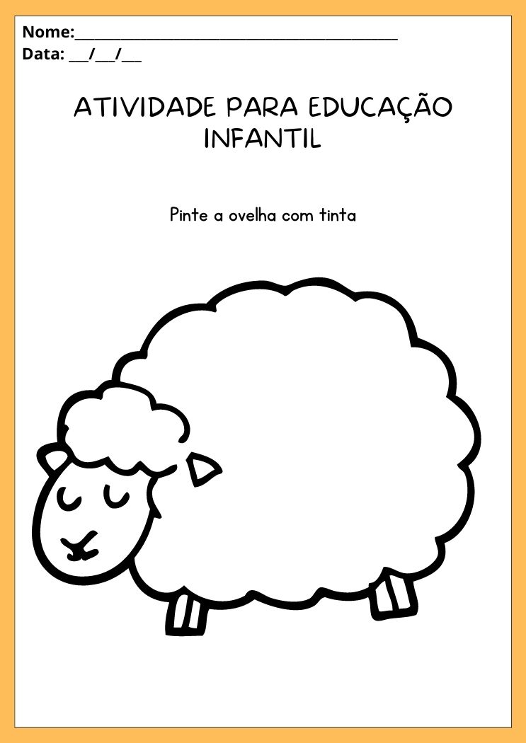 Atividade para educação infantil pinte a ovelha com tinta para imprimir
