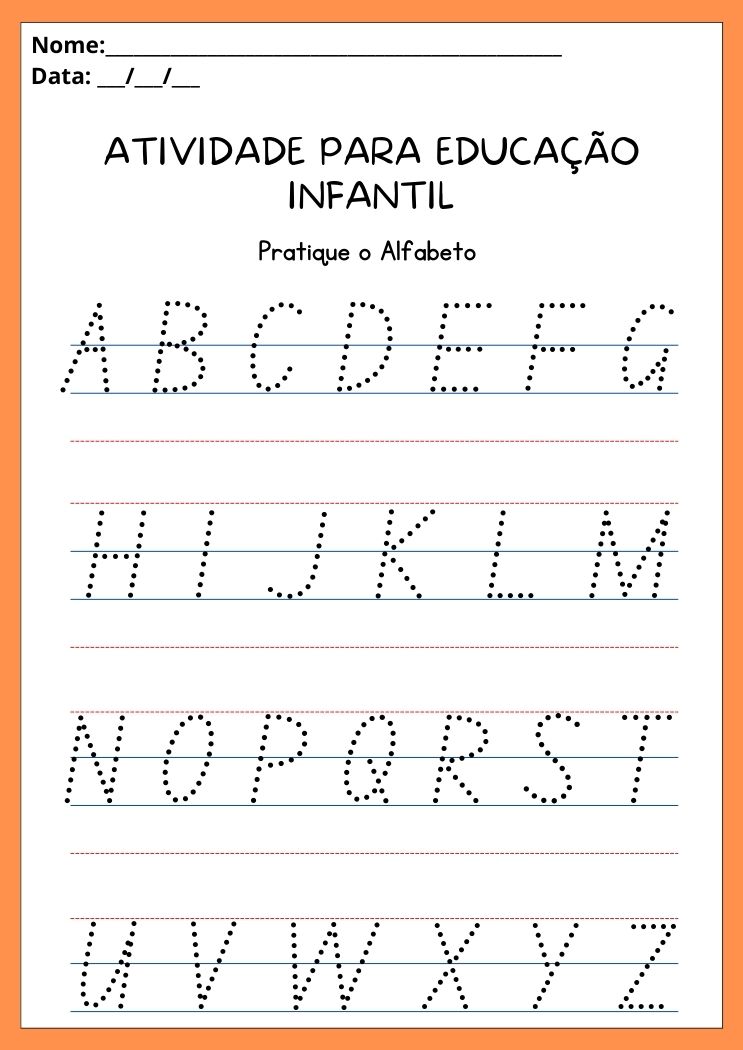Atividade para educação infantil pratique o alfabeto para imprimir