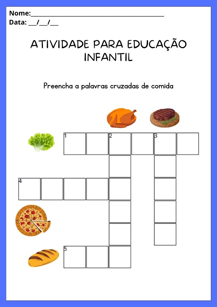Atividade para educação infantil resolva o palavras cruzadas de comida para imprimir