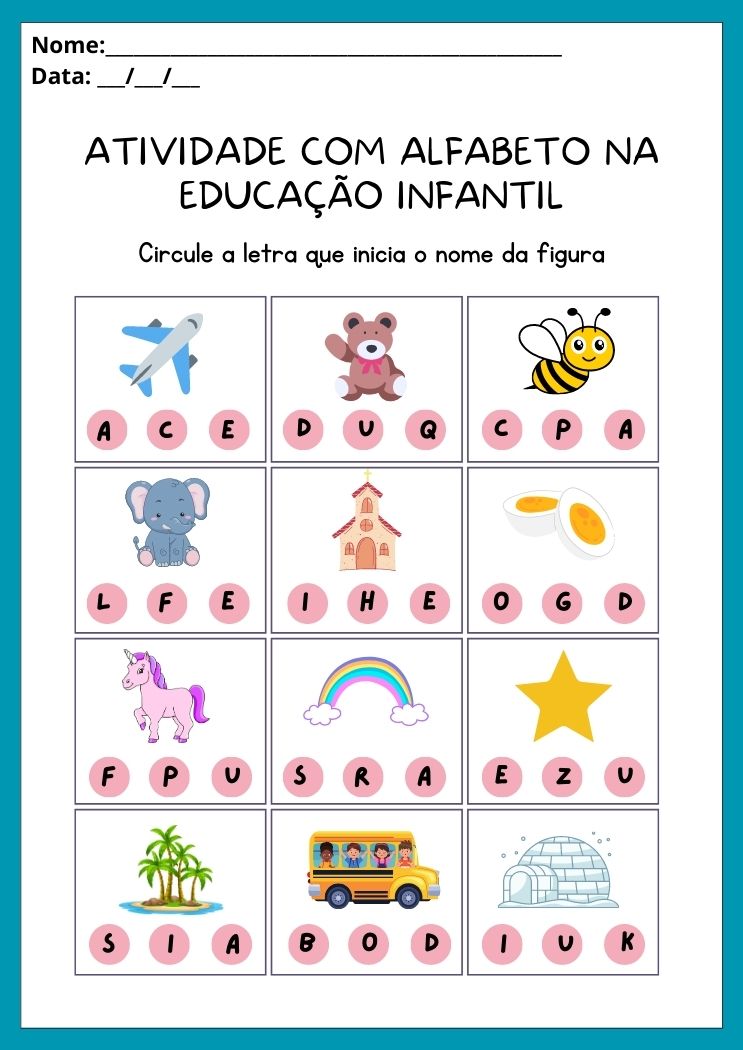 Atividades com alfabeto na educação infantil circule a letra que cada palavra começa