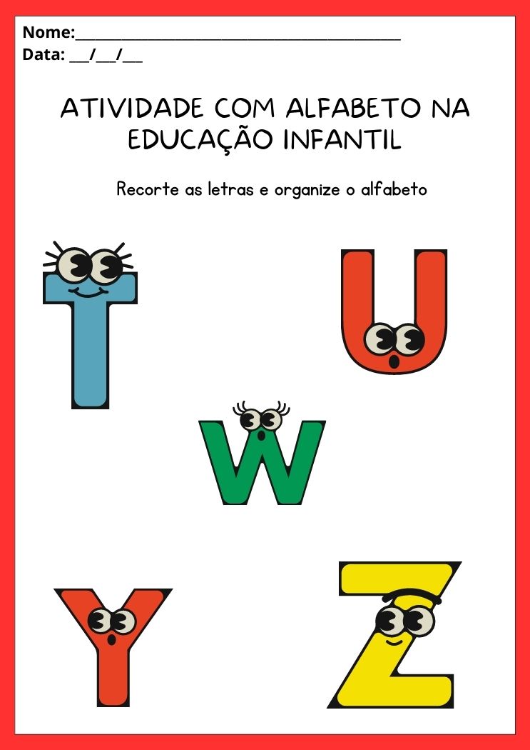 Atividades com alfabeto na educação infantil coloque as letras em ordem alfabética