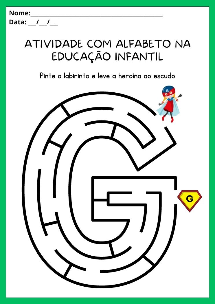 Atividades com alfabeto na educação infantil letra G