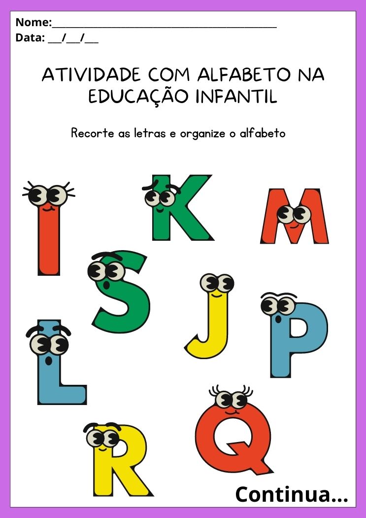 Atividades com alfabeto na educação infantil organize o alfabeto