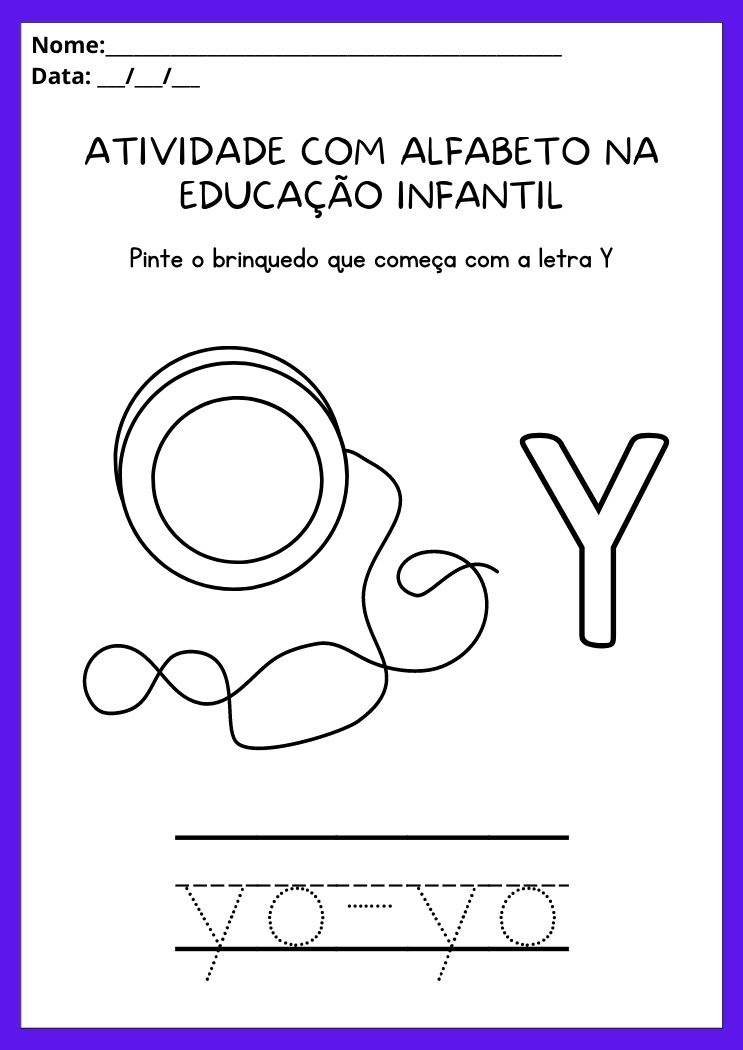 Atividades com alfabeto na educação infantil pinte o brinquedo que começa com a letra Y