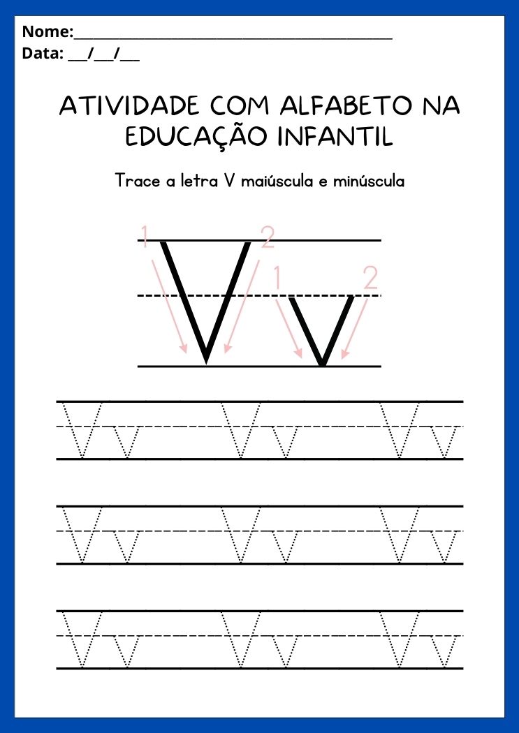Atividades com alfabeto na educação infantil trace a letra V maiúscula e minúscula