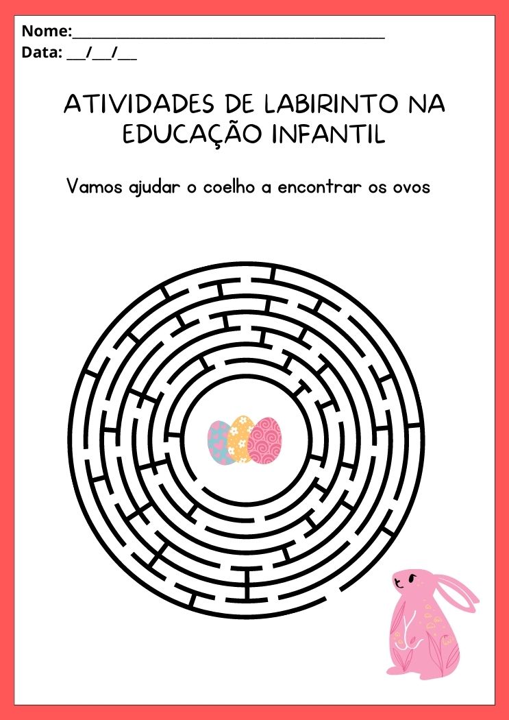 Atividades de labirinto na educação infantil ajude o coelho a achar os ovos para imprimir