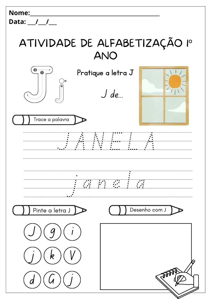 Atividade de alfabetização 1º ano atividade com a letra J para imprimir