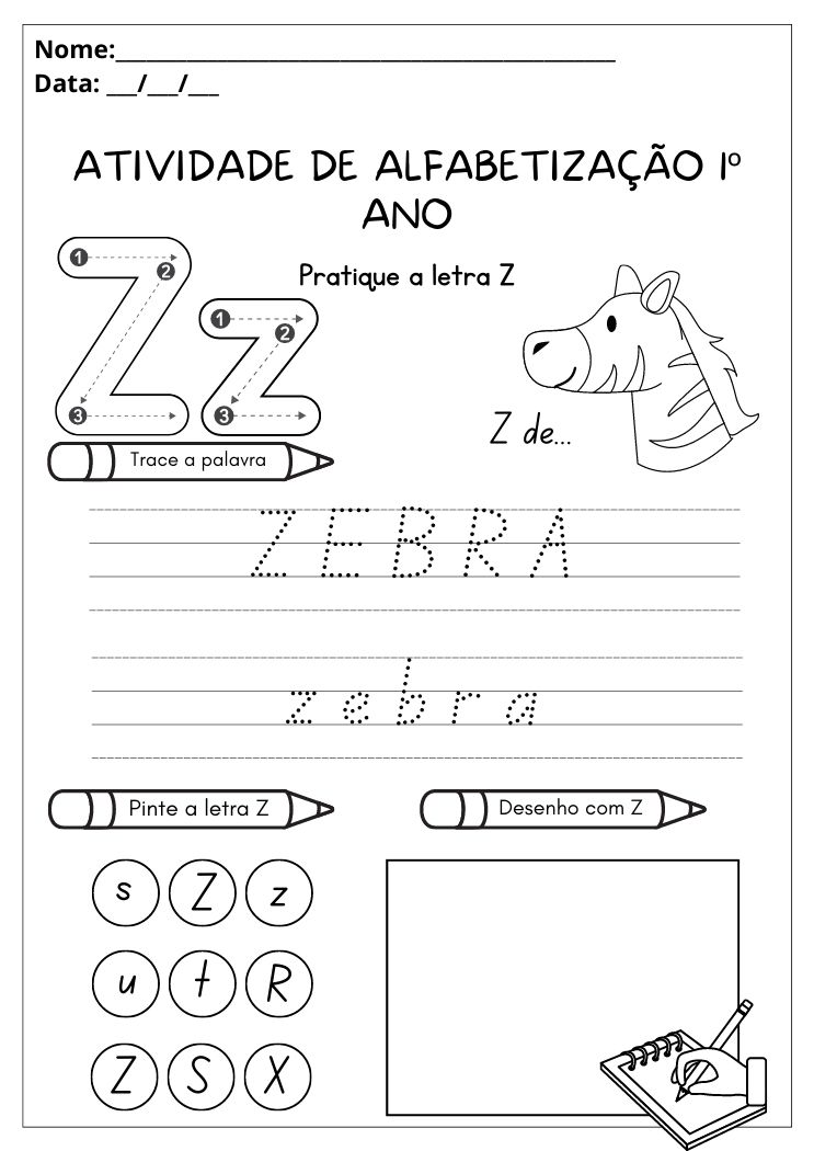 Atividade de alfabetização 1º ano atividade com a letra Z para imprimir