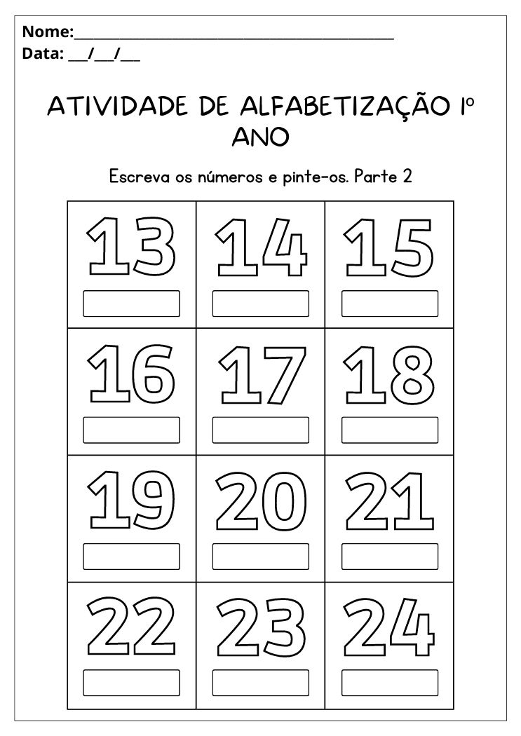 Atividade de alfabetização 1º ano escreva o nome dos números 