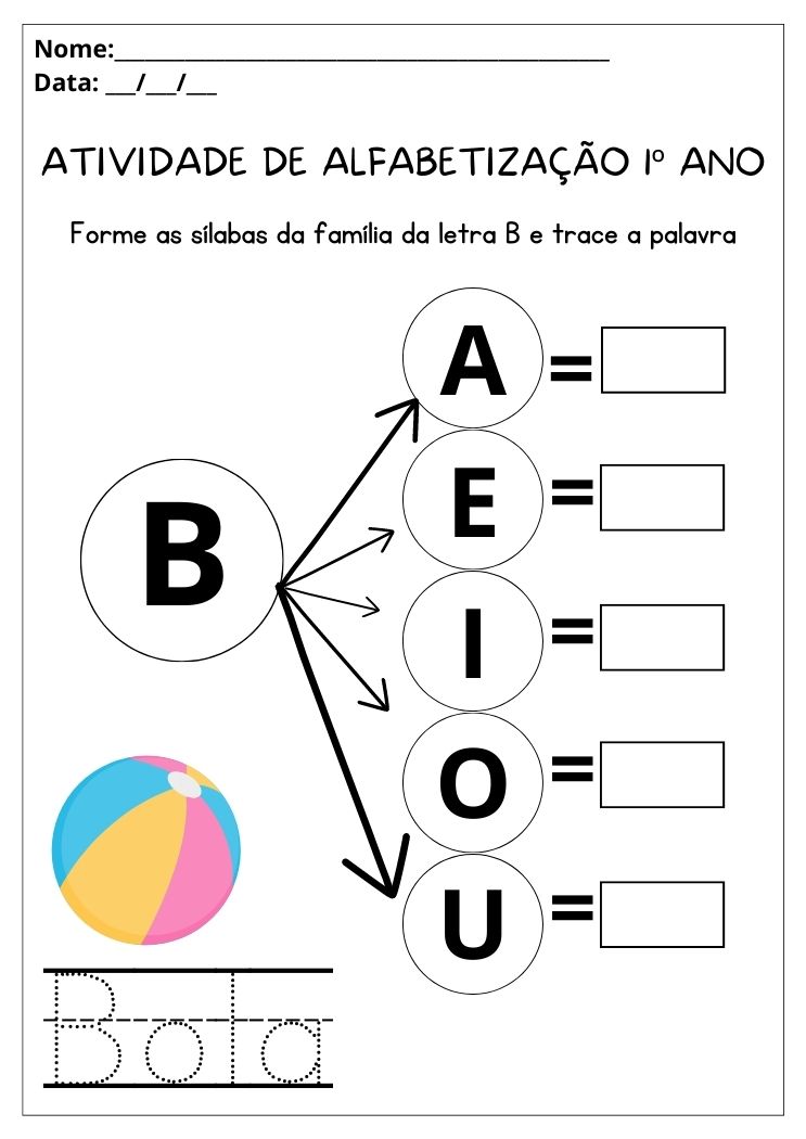 Atividade de alfabetização 1º ano forme as sílabas da família do B para imprimir