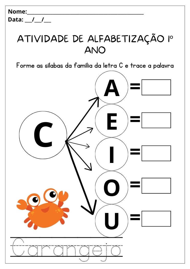 Atividade de alfabetização 1º ano forme as sílabas da família do C para imprimir
